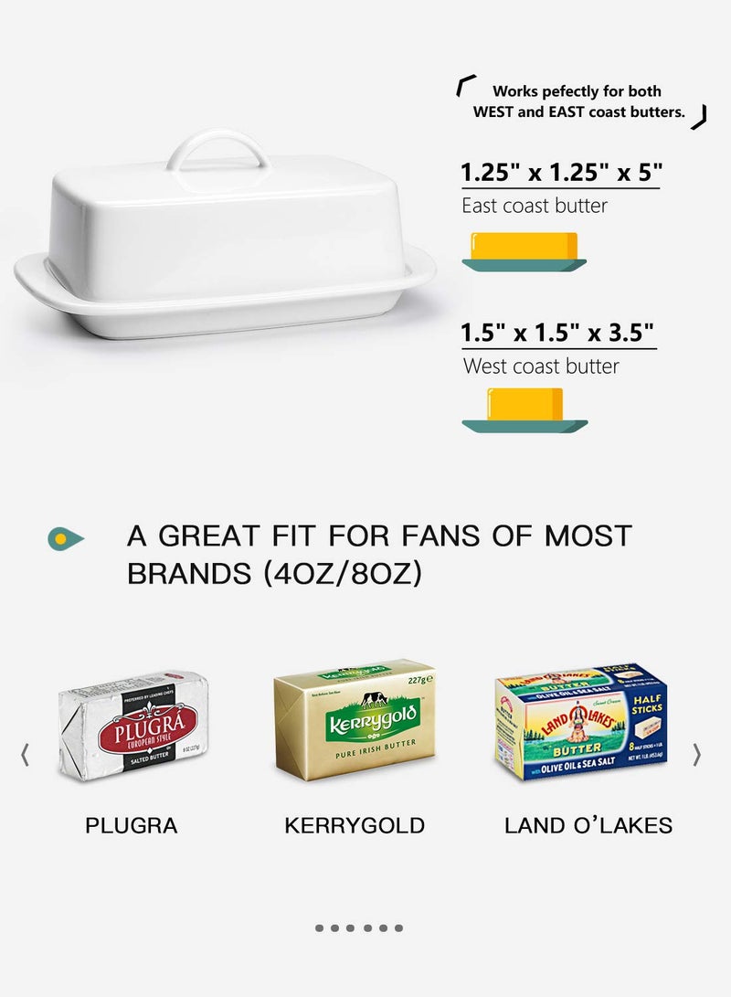 Sweese Large Butter Dish with Lid for Countertop, Porcelain 8oz Butter Keeper with Handle Cover Design, 7.7 Inch Butter Container Perfect for East/West Coast Butter, White - Image 3